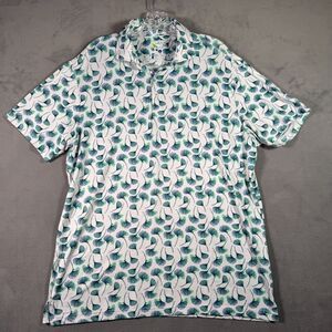 TailorByrd Polo Shirt Mens L White Blue All Over Print Performance UPF‎ Golf